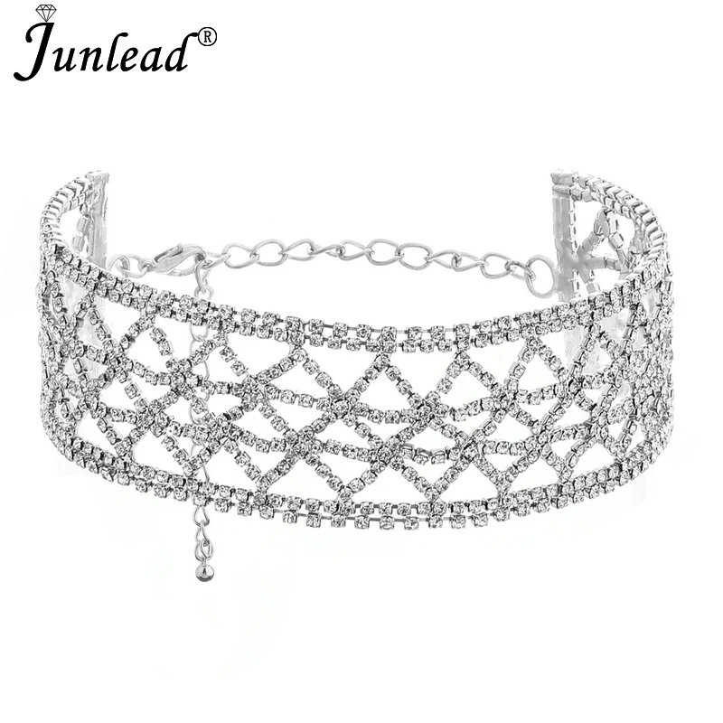 Junlead Luxury Rhinestone Crystal Vintage Choker Statement Necklace Collier Femme Collar Silver Neck Chocker Women Jewelry Gift | Украшения