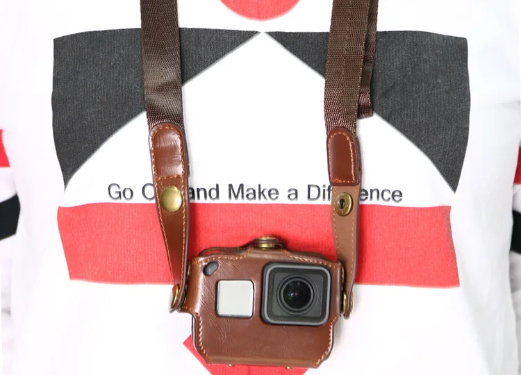 Защитный чехол для Gopro из кожи+ длинный тканевый ремешок для Go pro Hero 5 6 7 Черные Аксессуары