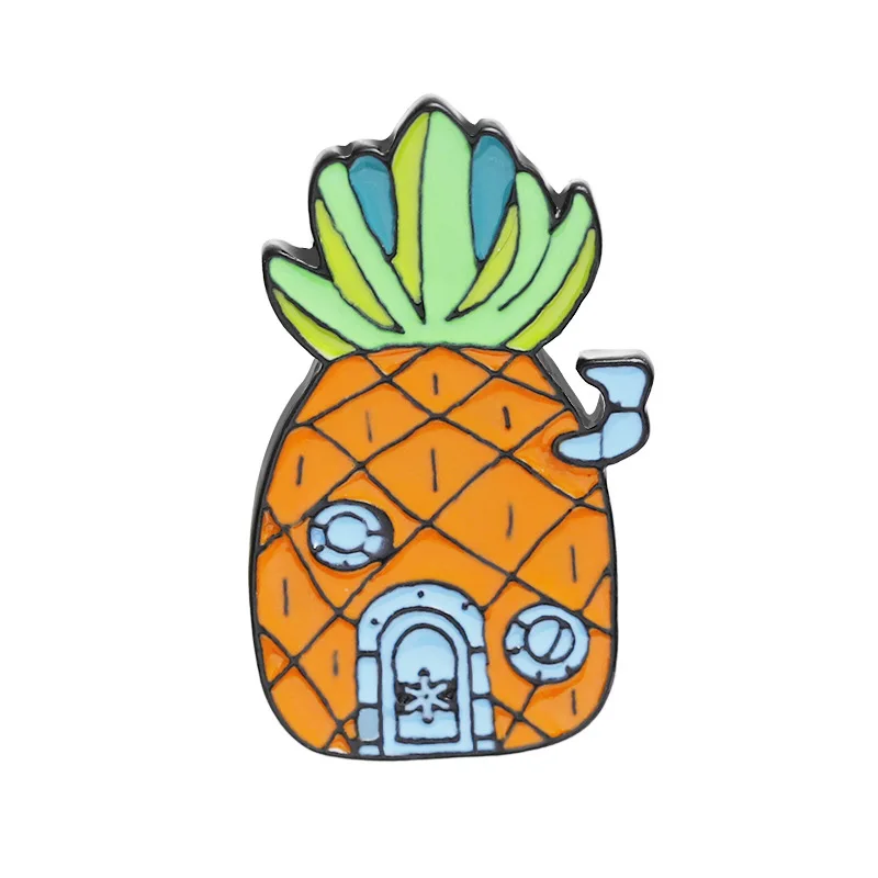 pineapple Дом в форме ананаса брошь мультфильм булавки угощать людей добротой броши в форме цветка розы Эмаль Булавка Джинсовая Шляпа значок семья ребенок подарки - Окраска металла: pineapple