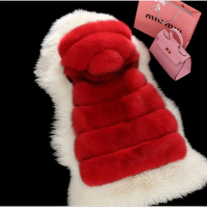 Зимнее пальто 2016 Женское из искусственного Меха чернобурки жилет с капюшоном