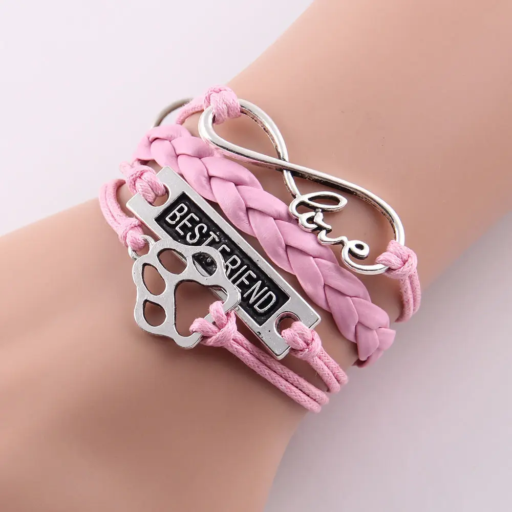 Little MingLou infinity love pet амулет лапа браслет с фигуркой собаки лучший друг кожа обёрточная бумага мужские браслеты и браслеты для женщин ювелирные изделия - Окраска металла: 2207h