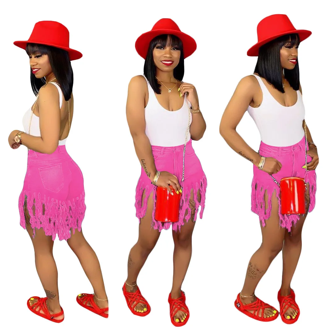 Женские джинсовые шорты с кисточками винтажные завышенной талией для активного