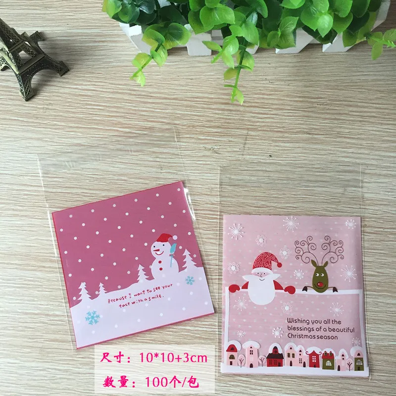 Santa Claus Cookie Candy Bag Packaging Self-adhesive Bags Biscuits Snack Baking Package Christmas Decor 100pcs 10*10cm 5zHH211 | Дом и сад