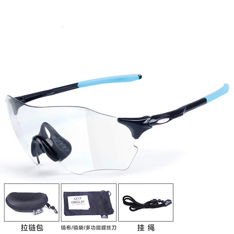 black blue OBAOLAY Велоспорт фотохромные очки обесцвечивание УФ 400 Защита Анти-туман Сверхлегкий Открытый велосипед велосипедные очки солнцезащитные очки - Цвет: black blue