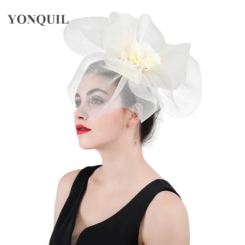 Vintage Gray Ladies Mesh Flower Big Fascinator Hats Women Wedding Kenducky Party Ascot Chapeau Bridal Tulle Occasion Headpiece |