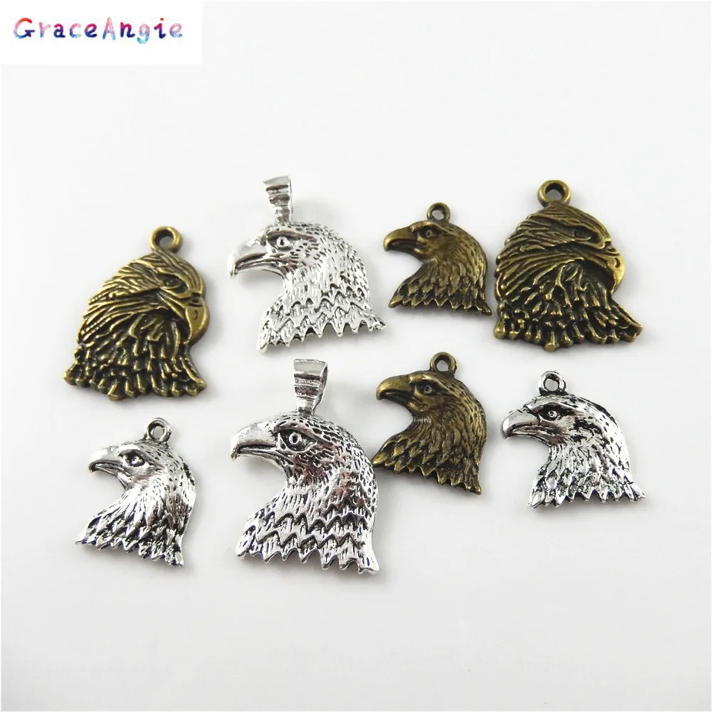 GraceAngie 8PC Punk Style Eagle Shape Antique Bronze Necklace Pendant Charms Zinc Alloy Bracelet Crafts DIY Jewelry Findings | Украшения и