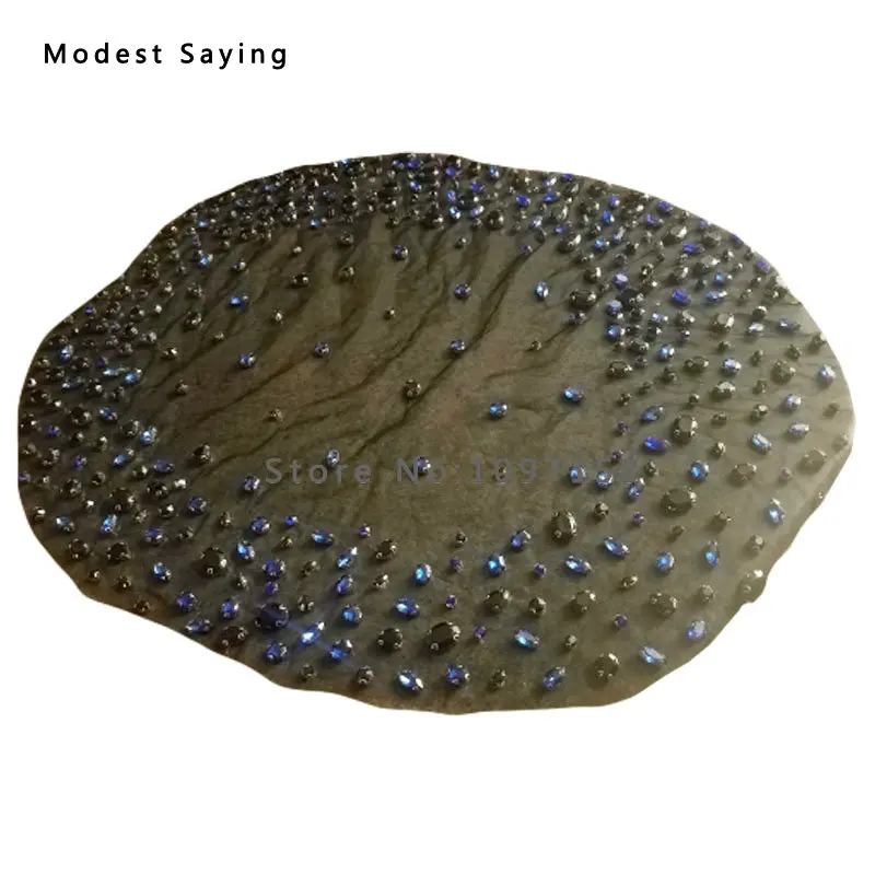 Роскошная Черно-синяя свадебная фата с кристаллами 50 см 2017 короткая птичья