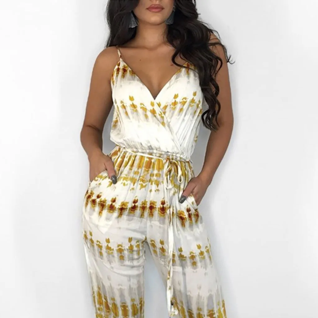 Женский модный Повседневный пляжный сплит комбинезон на тонких бретельках с