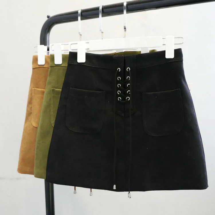 Женская кожаная замшевая юбка на шнуровке Облегающие юбки с перекрестной