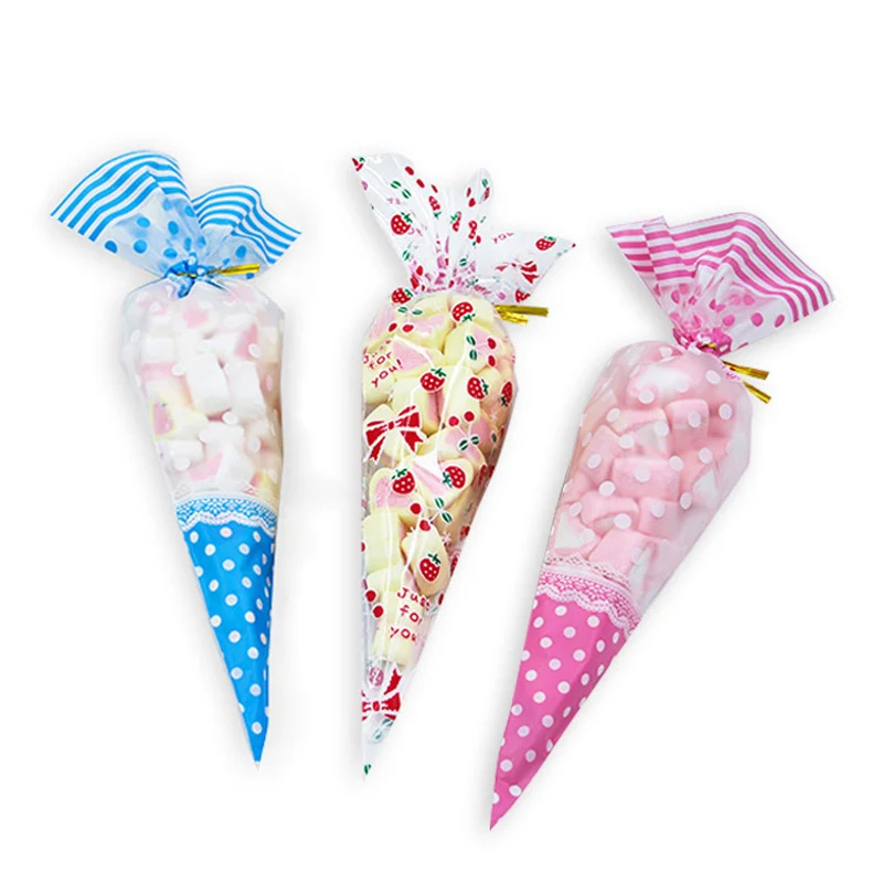 50 шт./лот Упаковочные пакеты в форме конуса пластиковые подарочные для печенья и