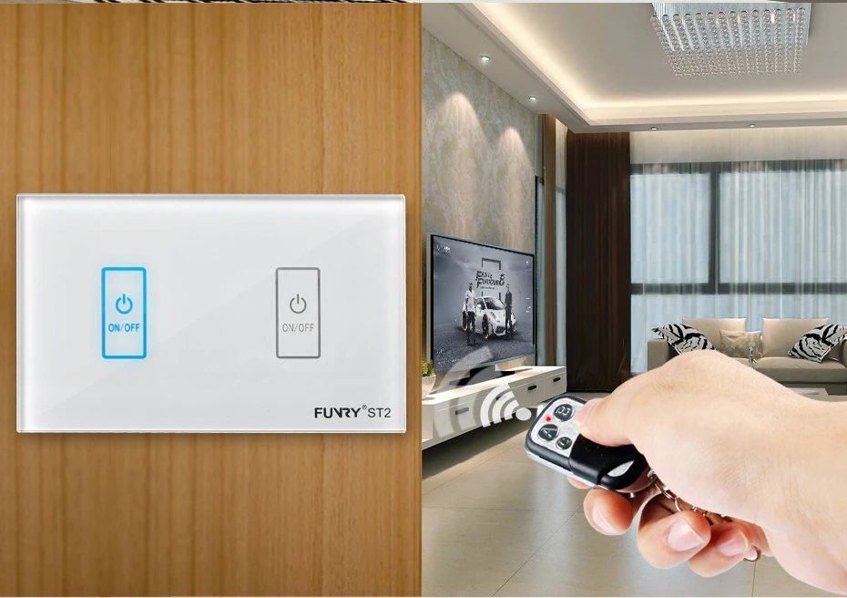 Funry us standaard 2 gang дистанционный переключатель, Smart Control ан-uit voor Умный Дом, slimme Schakelaar, смарт Лампы Schakelaar