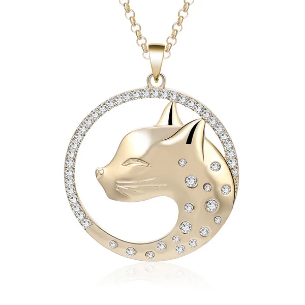 Gold Color Большой круглый Леопард с кристаллами кошачий кулон ожерелье для женщин Золотая Серебряная цепочка длинное ожерелье Модные ювелирные изделия подарки дропшиппинг - Окраска металла: Gold Color