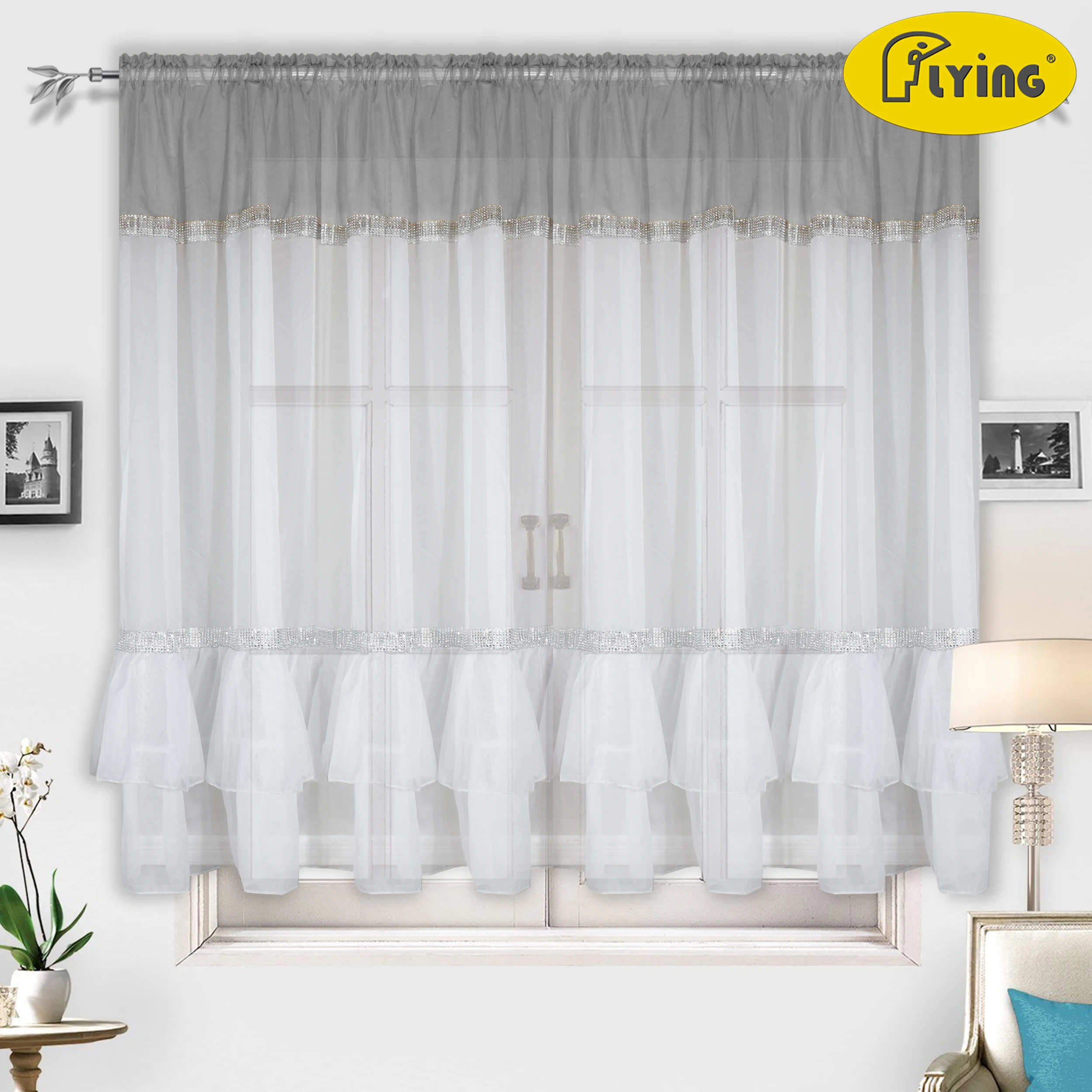 Летающая Тюлевая занавеска для эркера прозрачная вуаль занавески гостиной с геометрическим принтом