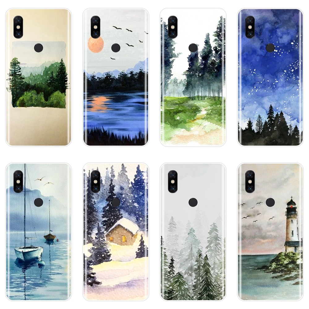 Чехол для Xiaomi Mi Note Mix 1 2 2S 3 мягкий силиконовый чехол с рисунком леса неба моря