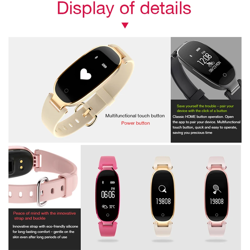 Bluetooth Водонепроницаемый S3 Смарт-часы Для женщин дамы сердца скорость Smartwatch Connect APP