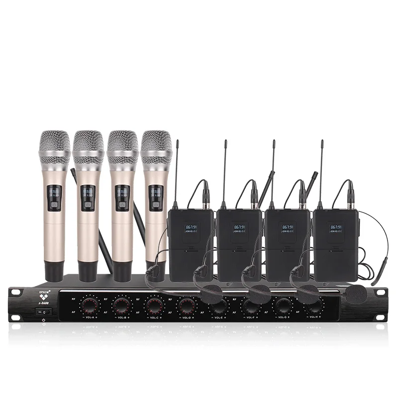 Беспроводной SystemX-8600 профессиональный микрофон 8 каналов VHF профессиональный 8 ручной микрофон для сцены караоке беспроводной микрофон - Цвет: 4-handheld 4-headset