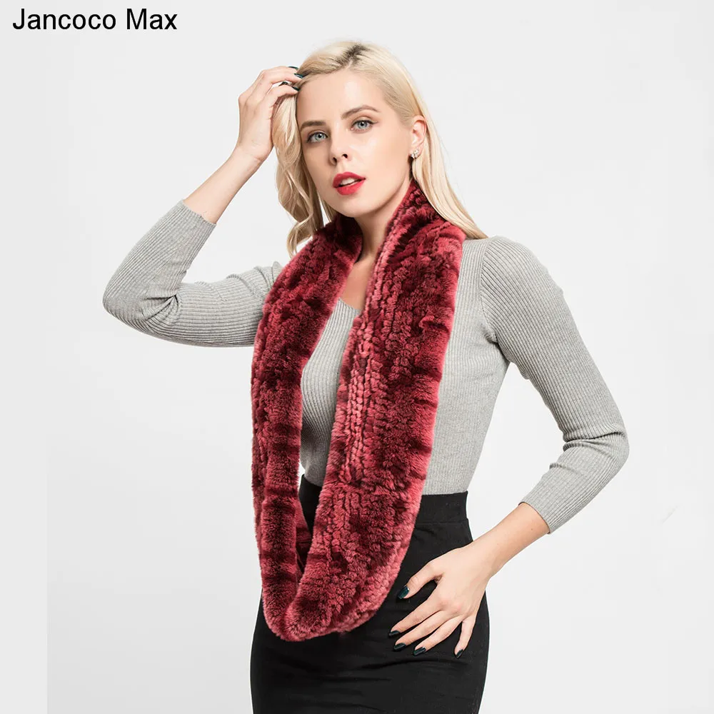 Jancoco Max Настоящий мех кролика длинные шарфы Высококачественная зимняя теплая шаль шейный платок S7097