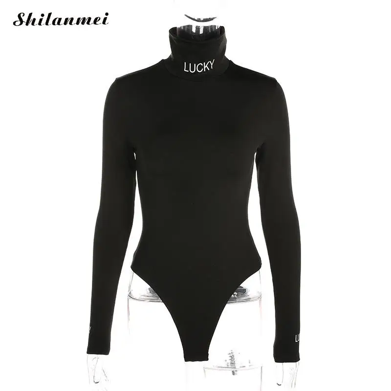 Осенний Черный Облегающий комбинезон облегающий пикантный с длинным рукавом и