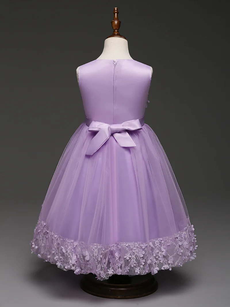 Мятно-зеленый бордовый персиковый цветок аппликация платья для девочек Дети