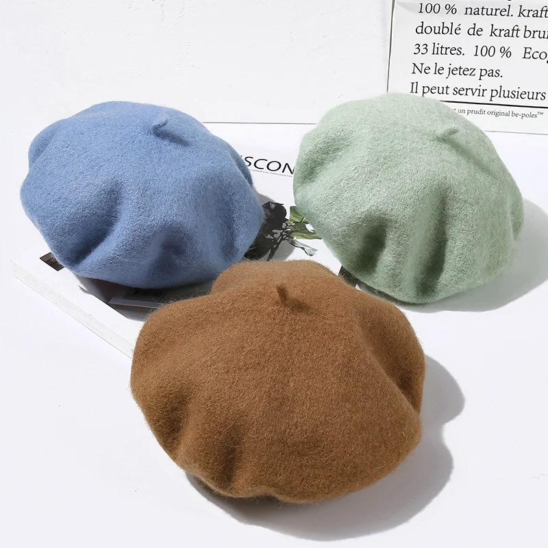 Модные шерстяные береты для девочек женские во французском стиле розовые теплые