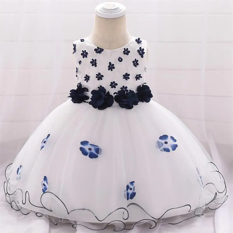 Navy blue Платье принцессы для маленьких девочек вечерние и свадебные платья для маленьких девочек Vestidos Infantil, платье на день рождения для девочек 1 год одежда для малышей - Цвет: Navy blue