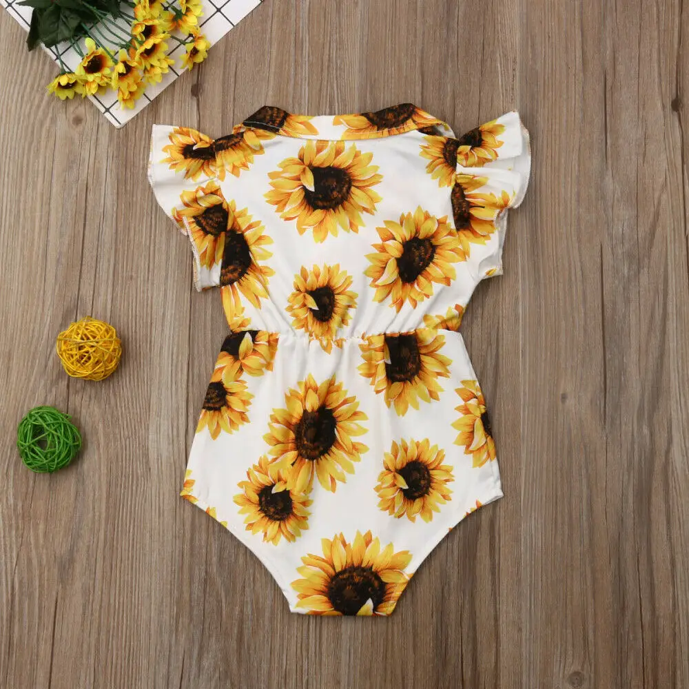 Летнее боди с подсолнечником и рюшами для маленьких девочек милый комбинезон