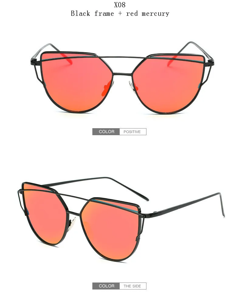 New Cat Eye Sunglasses Women Brand Designer Fashion Twin-Beams Rose Gold Mirror Cateye Sun Glasses For Female