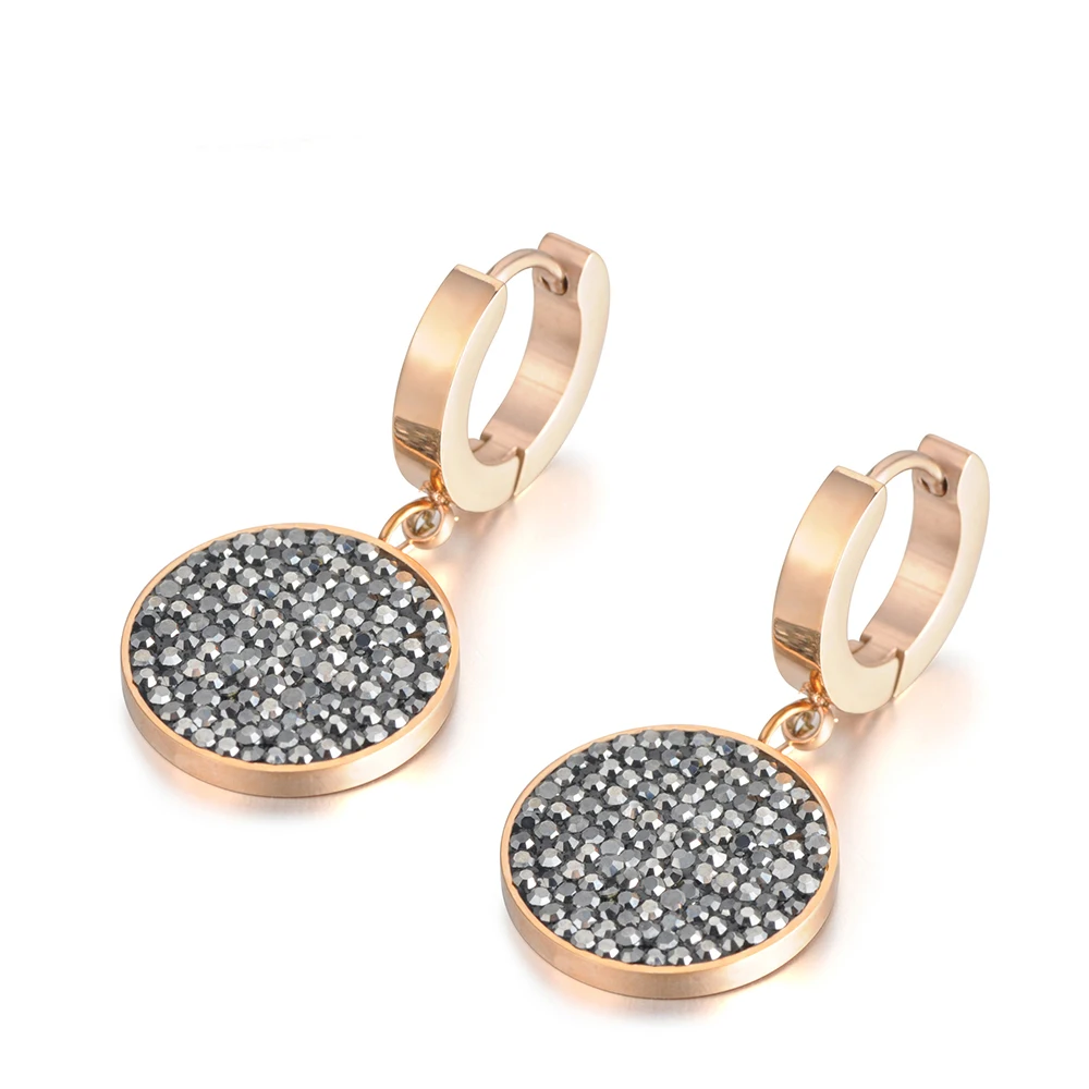 BOBOTUU черные красные стразы простые круглые серьги из титановой стали цвета