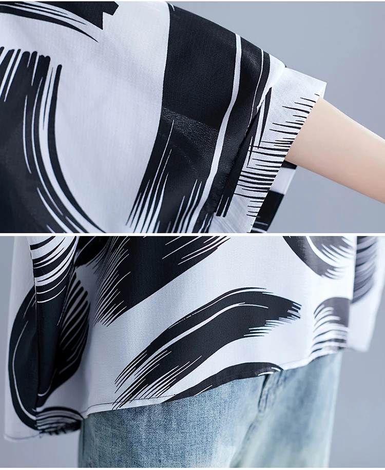 Летние шифоновые футболки с рукавами летучая мышь больших размеров летние