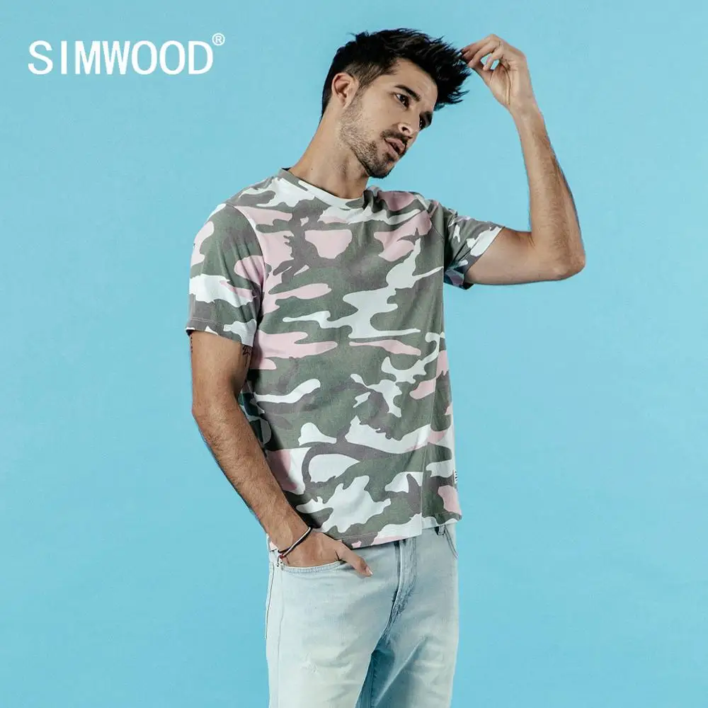SIMWOOD 2019 летняя новая футболка мужская камуфляжная 100% хлопковая модная
