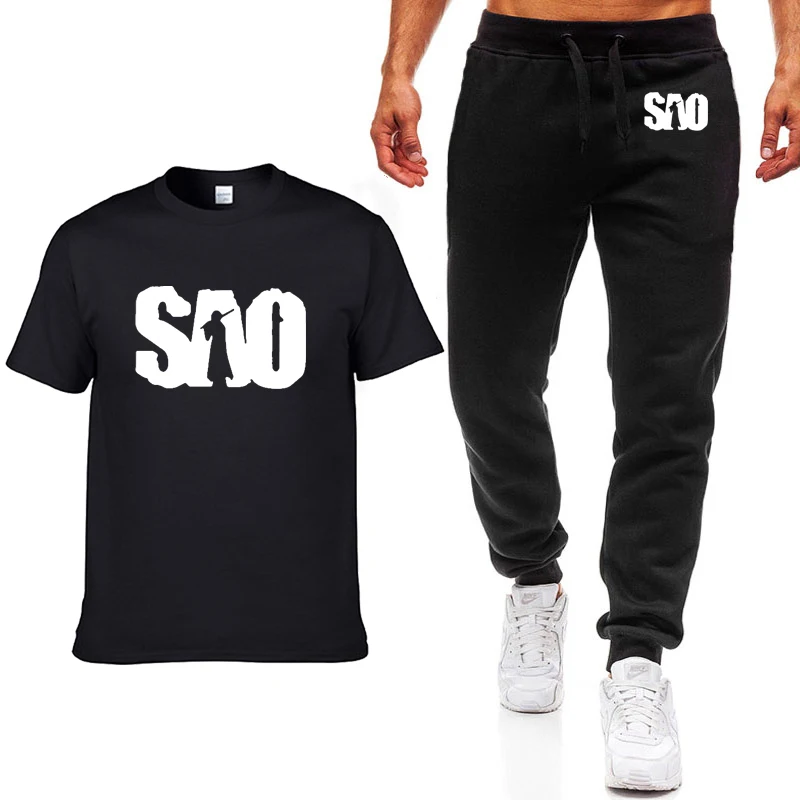 

SAO Sword Art Online Hoodie T Shirts Men Summer Fashion Cotton Short Sleeve Harajuku Hip Hop Mans T Shirts pants suit Sportswear