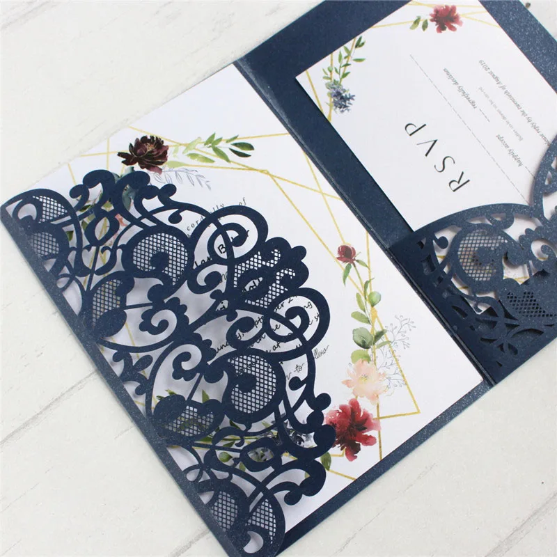 Свадебные приглашения anniversaire Лазерная резка с обволакивающим блестящим