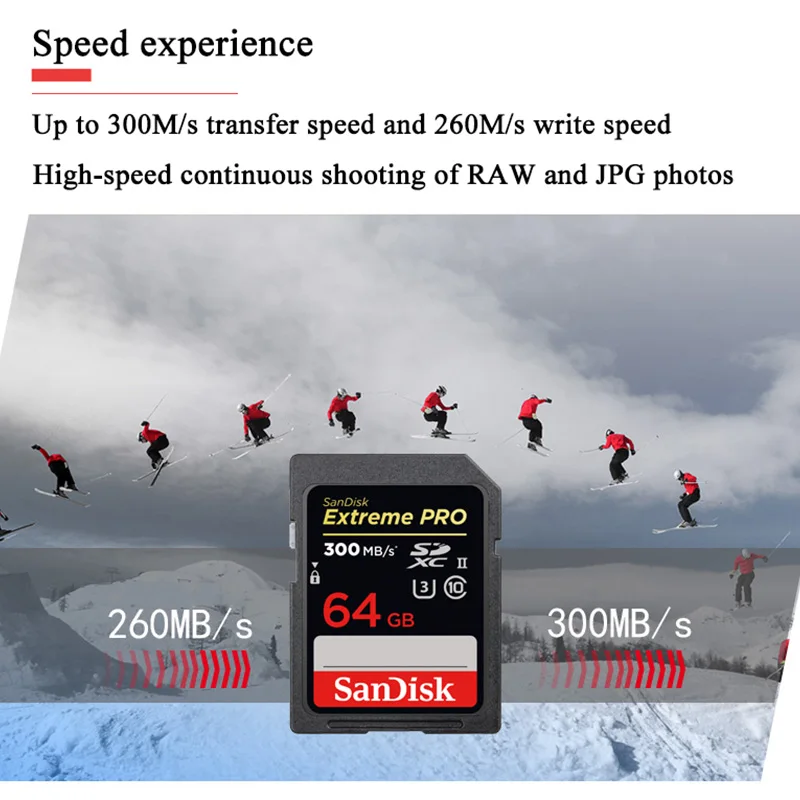 SanDisk Extreme Pro SD Card 32GB 64GB UHS-II SDHC SDXC Up to 300MB/s 2000X Memory Card U3 Flash Card for 4K Video Full HD Camera enlarge