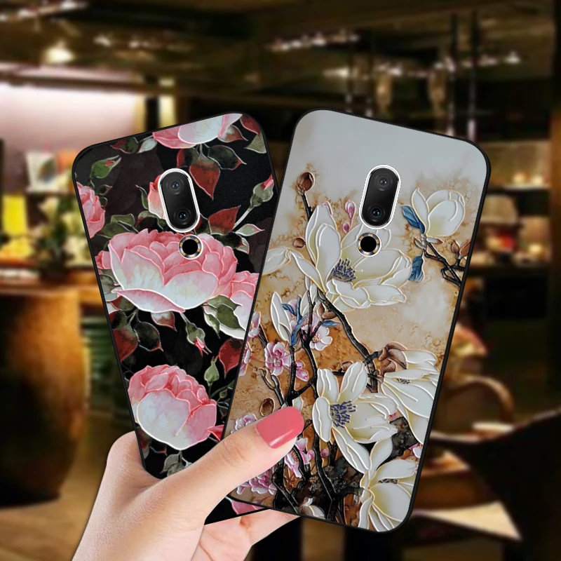 3D чехол для Meizu V8 Pro X8 M8 Mote роскошный мягкий черный с цветами 15 16 th Plus 16X M15 Lite