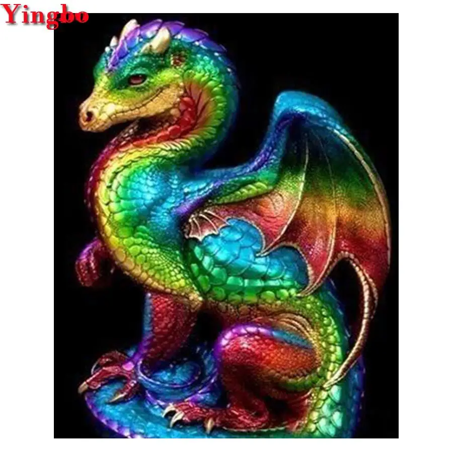1 3d Diy Custom foto Diamond Painting Cross-stitch Full square round dragon images embroidery with diamonds mosaic Rhinestones - Цвет: 1
