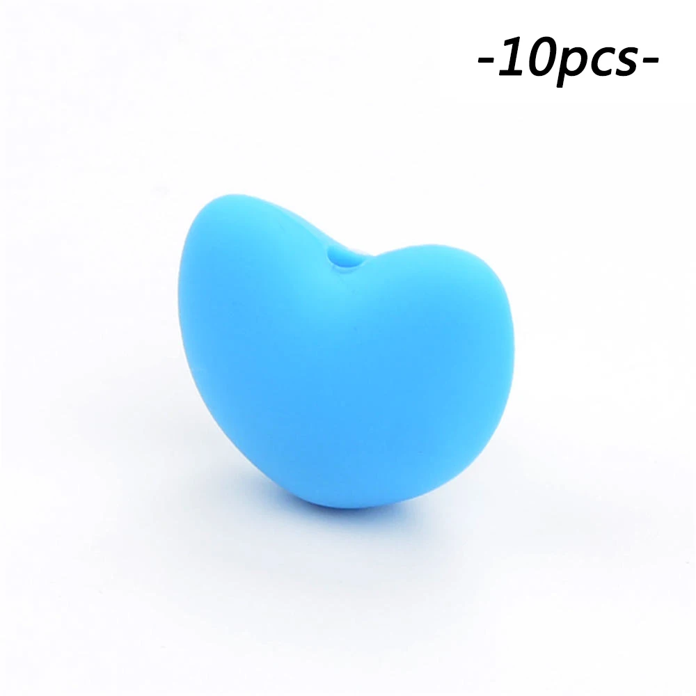 deep skyblue LOFCA, 10 шт./лот, силиконовые бусины в форме сердца, BPA,, Прорезывание Зубов, ожерелье, ювелирные изделия, свободные бусины для соски, зажим, держатель, сделай сам - Цвет: deep skyblue