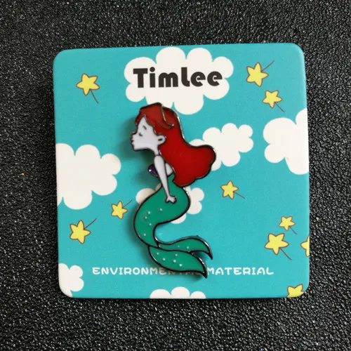 Mermaid card packing Timlee X191 эмалированная булавка в виде Милого Животного единорога, воздушный шар, кошка, конверт, металлическая брошь на булавке, модное ювелирное изделие - Окраска металла: Mermaid card packing