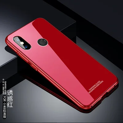 Красный Чехлы для Xiaomi Mi 8 se Чехол Жесткий задний металлический бампер закаленный стеклянный микс 2 S чехол для телефона чехол для Xiaomi Mi 8 se металлический корпус - Цвет: Красный