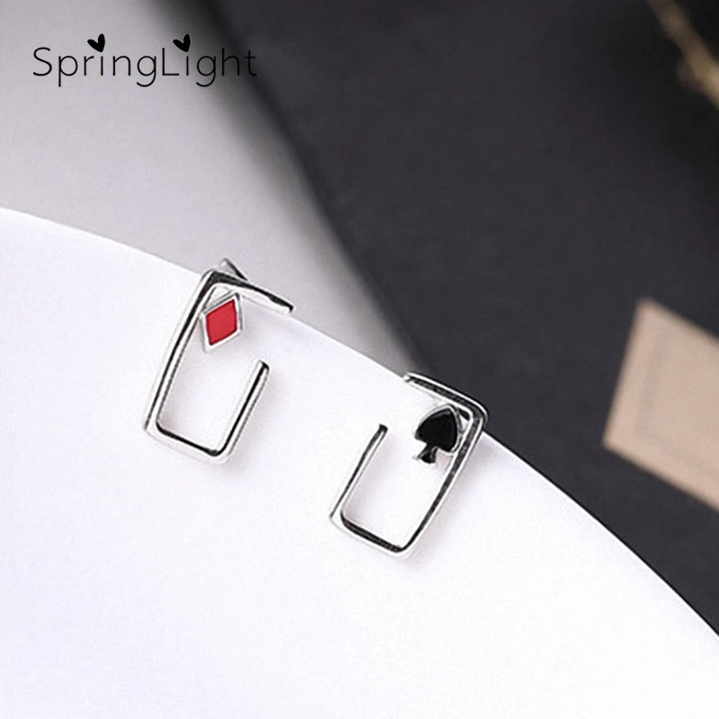 Весенние счастливые серьги покер Настоящее серебро 925 ювелирные изделия красный