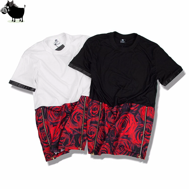 Лето Хип Хоп унисекс EXO right Zhilong Rose Graphic очень длинная футболка Tyga Пейсли молния сбоку hba футболка для мужчин/wo мужчин