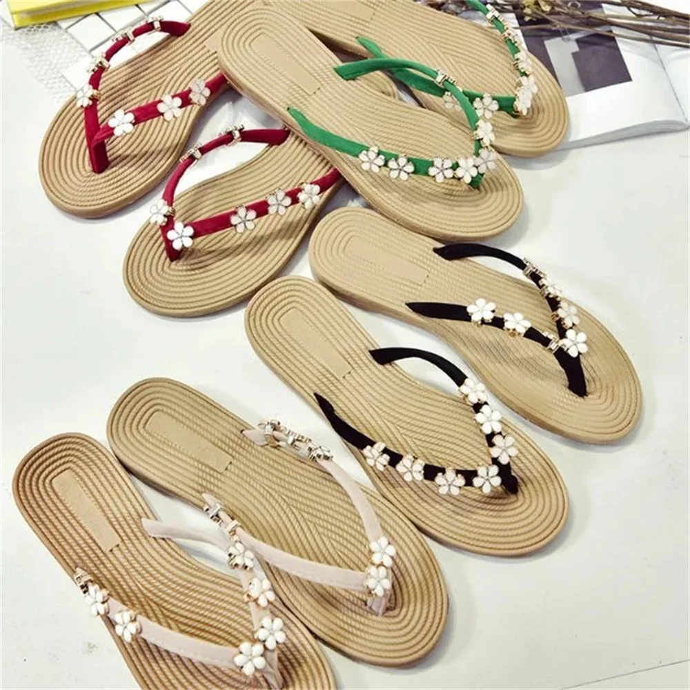 Вьетнамки женская летняя новая модная пляжная обувь с цветами на плоской подошве