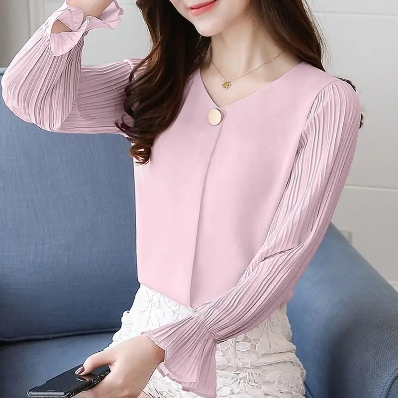 Новинка 2018 плиссированная шифоновая блузка с рукавами лепестками женская одежда