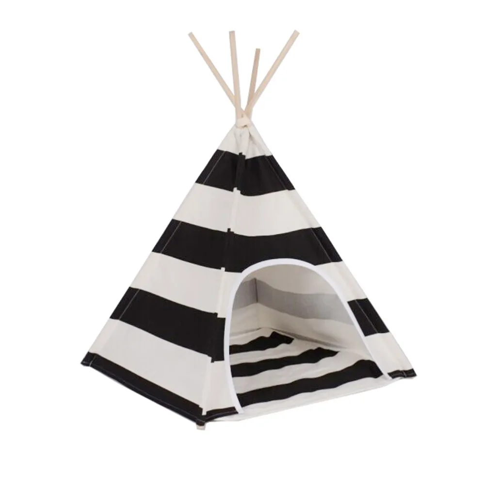Кровать для собаки в белую и черную полоску домик вигвам палатка милая теплая