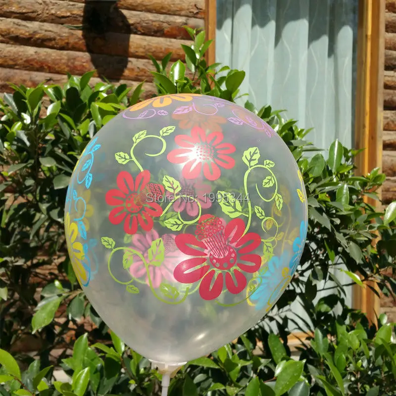 Прозрачный шар очень красивый латексный круглый с цветочным принтом украшение