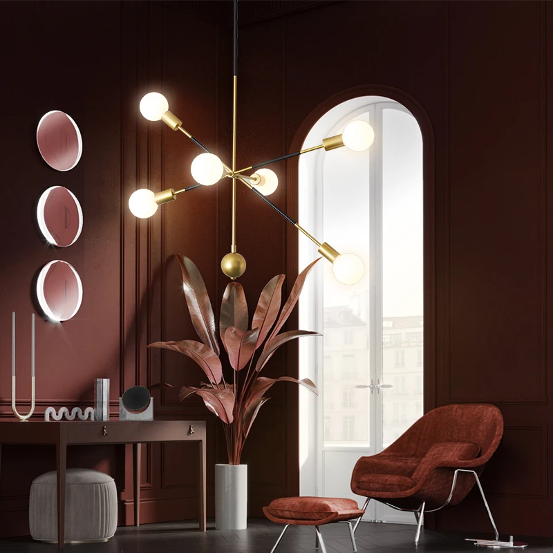 Postmodern Golden LED chandelier lighting Nordic Iron Round ball hanging lights for dinning living room foyer bedroom fixtures