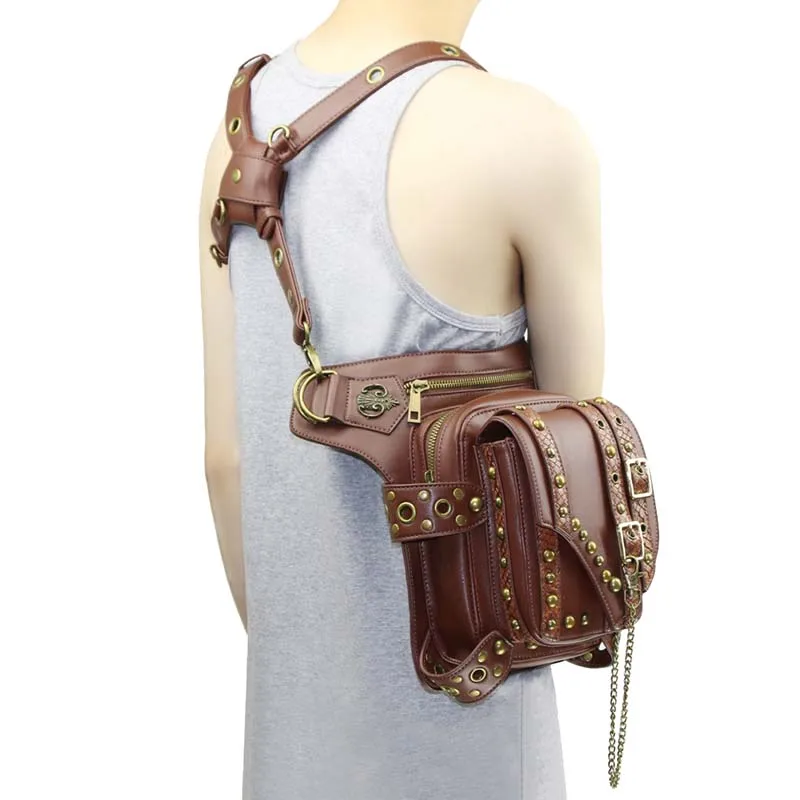 Винтажная сумка мессенджер из искусственной кожи коричневого цвета с заклепками