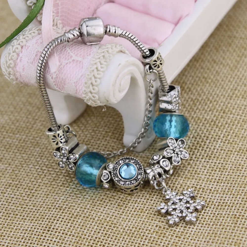 Endless Charms Bracelet &amp Bangle with two glass bead and unique zircon pendant for women Handmade wedding jewelry KM101 | Украшения и