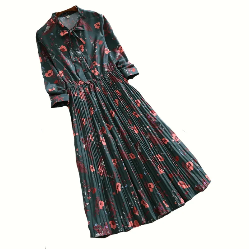 Новинка 2018 женское шифоновое платье модное весна осень с бантом и длинным