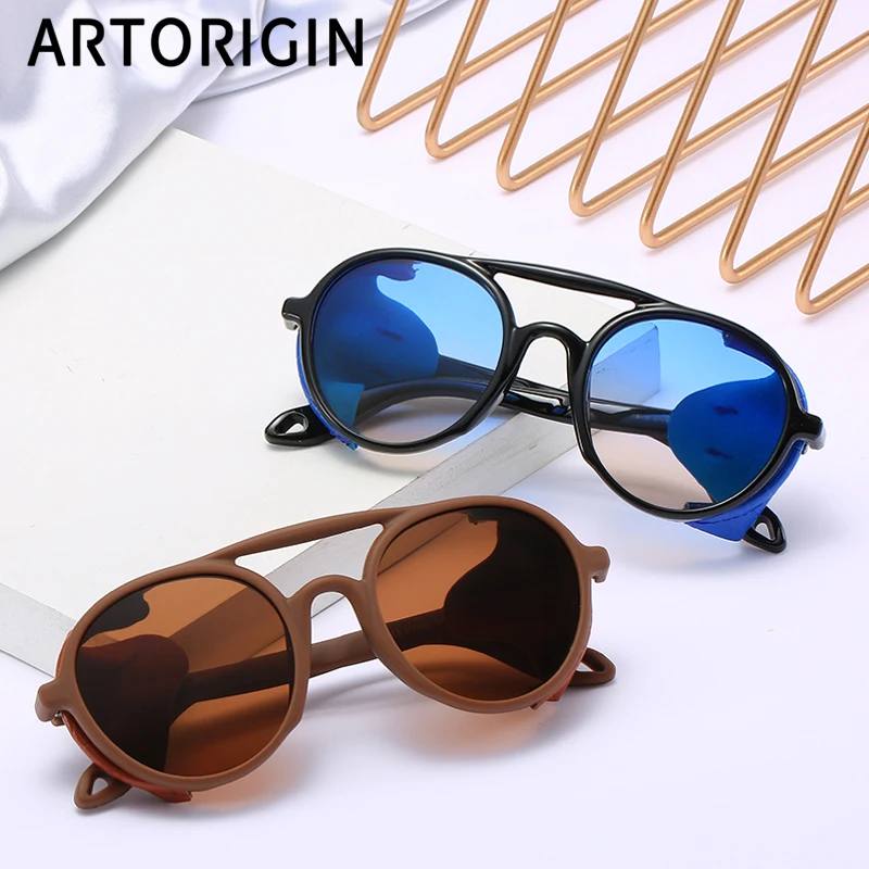 

2019 Fashion Steampunk Sunglasses Women Punk Style Round Female Shades Cool Leather Eyewear lunette soleil femme