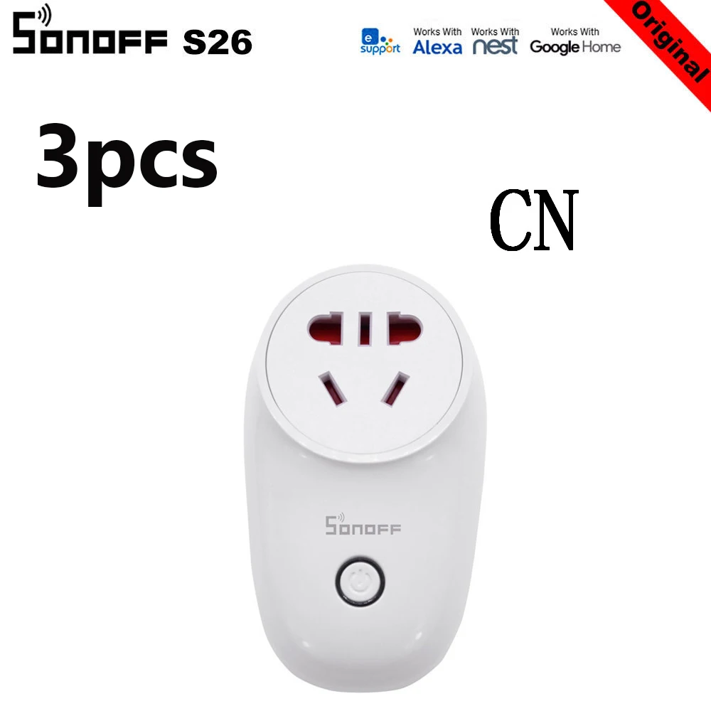 3Pcs CN 3 шт./лот SONOFF S26 ITEAD WiFi умная розетка Беспроводной дистанционного Управление зарядный адаптер интеллектное устройство передачи энергии розетки US/UK/CN/Австралия/ЕС - Комплект: 3Pcs CN
